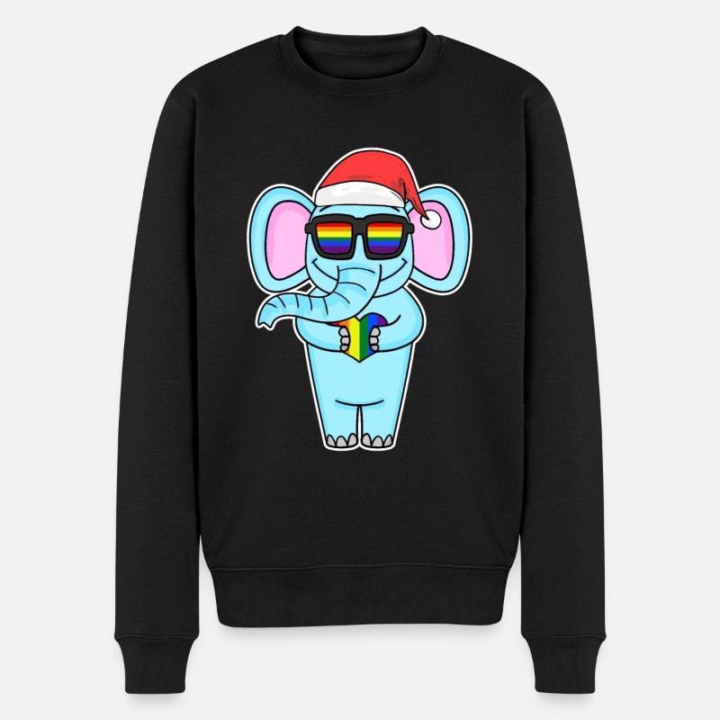 Éléphant Arc-en-ciel Noël - Pull Premium bio Homme - noir