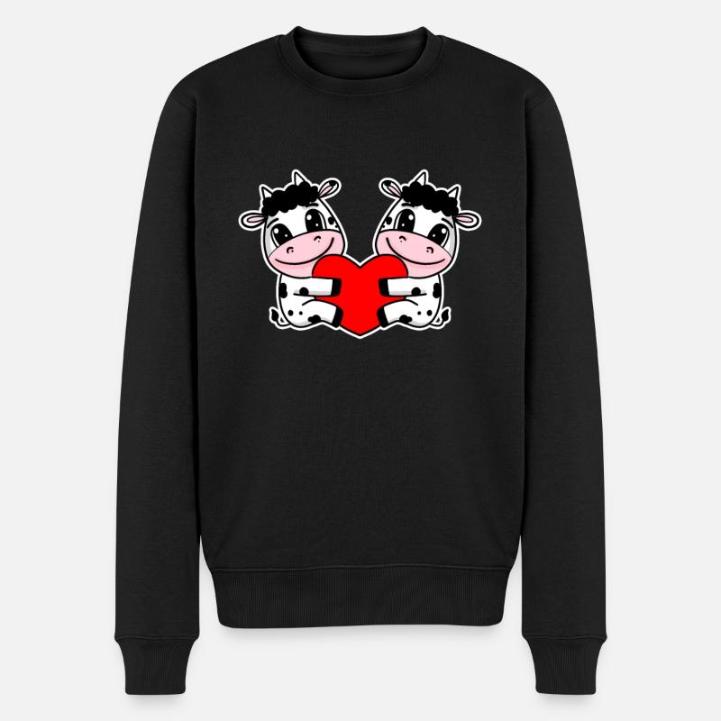 Kuh Herz - Männer Premium Bio Pullover - Schwarz