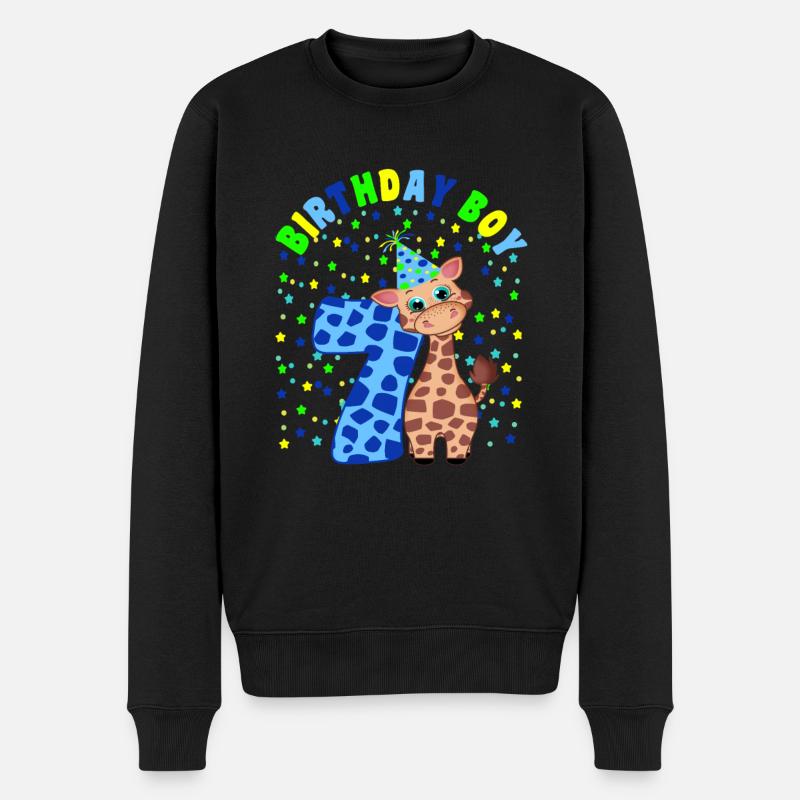 Kinder Geburtstag Junge 7 Jahre Alt Giraffe - Männer Premium Bio Pullover - Schwarz