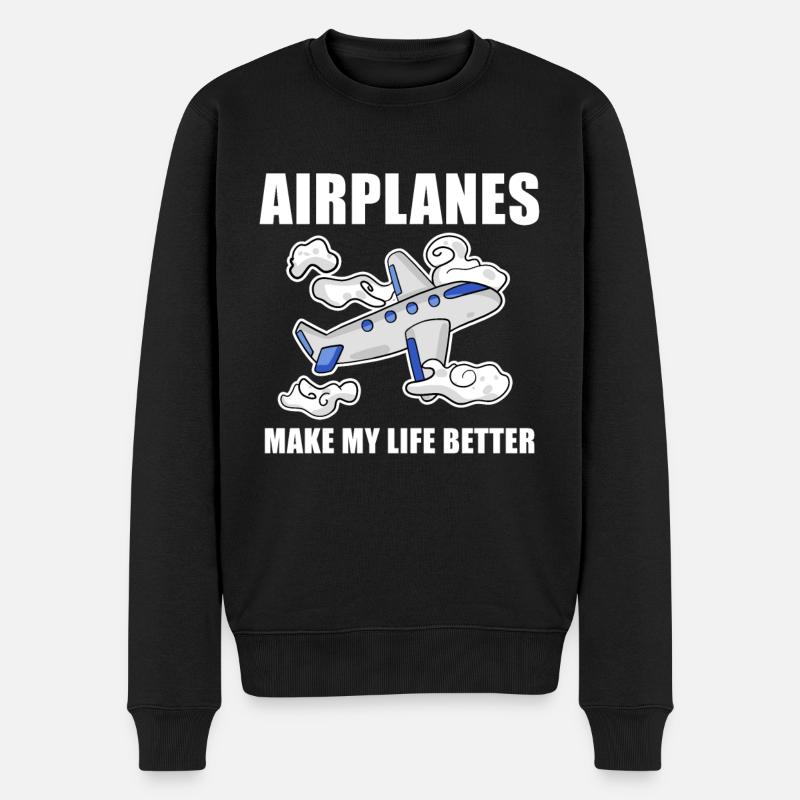 Flugzeug - Männer Premium Bio Pullover - Schwarz