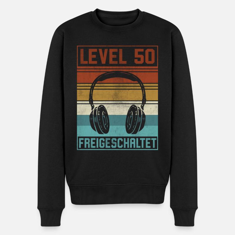 50. Geburtstag Mann Gamer Level 50 Jahre - Männer Premium Bio Pullover - Schwarz