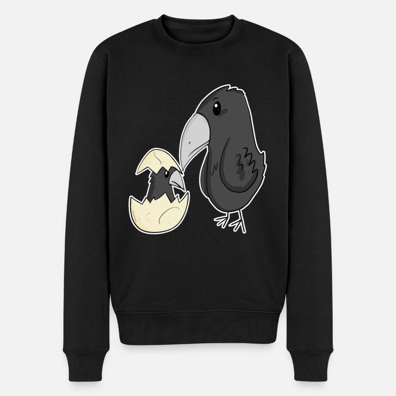 Krähe mit Baby Krähe - Männer Premium Bio Pullover - Schwarz