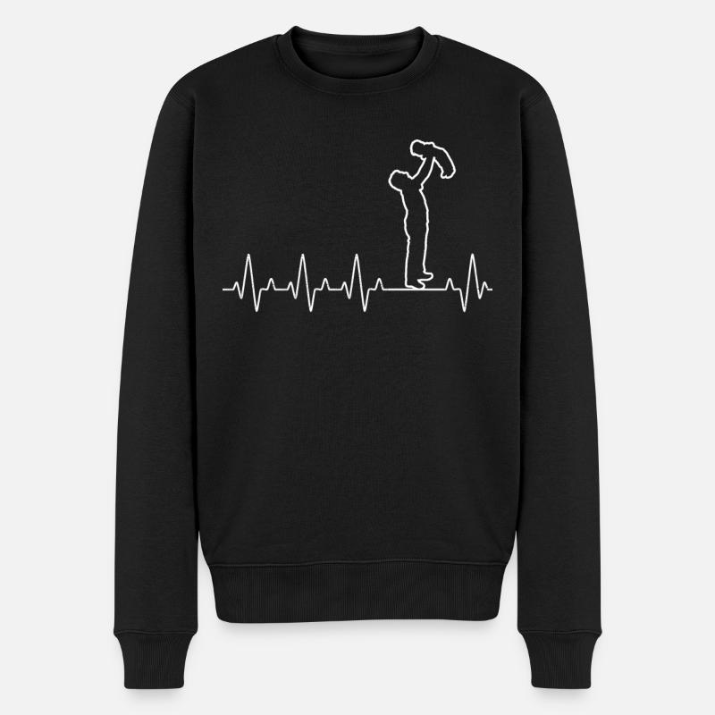 Heartbeat Dad Son - Männer Premium Bio Pullover - Schwarz