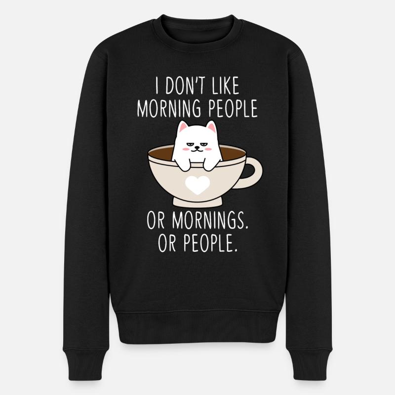Moody Cat Morning People Coffee Tired Kitty - Männer Premium Bio Pullover - Schwarz