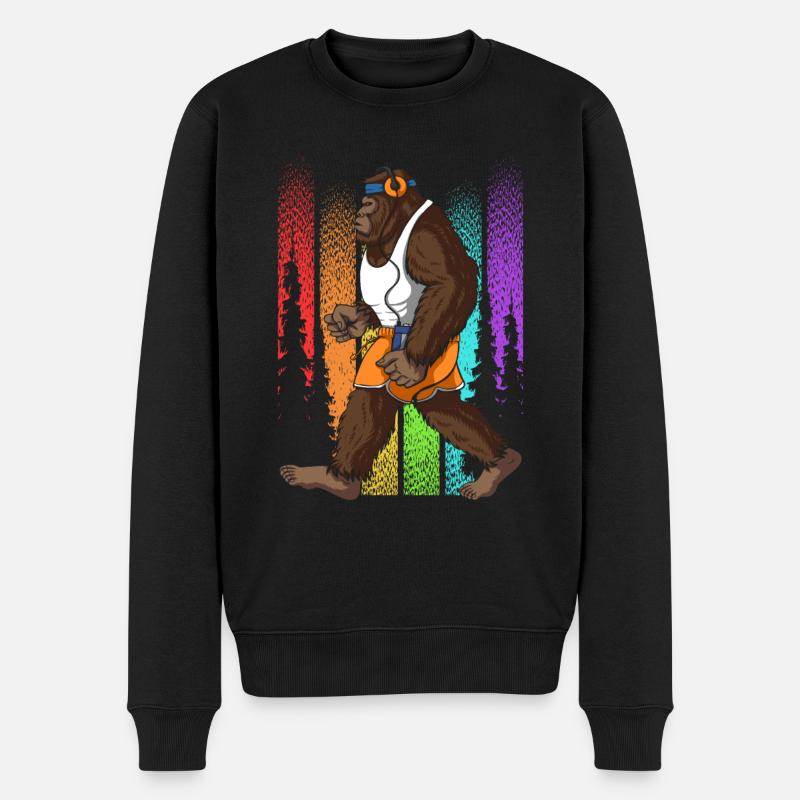 Retro Walking Bigfoot Unheimlich - Männer Premium Bio Pullover - Schwarz