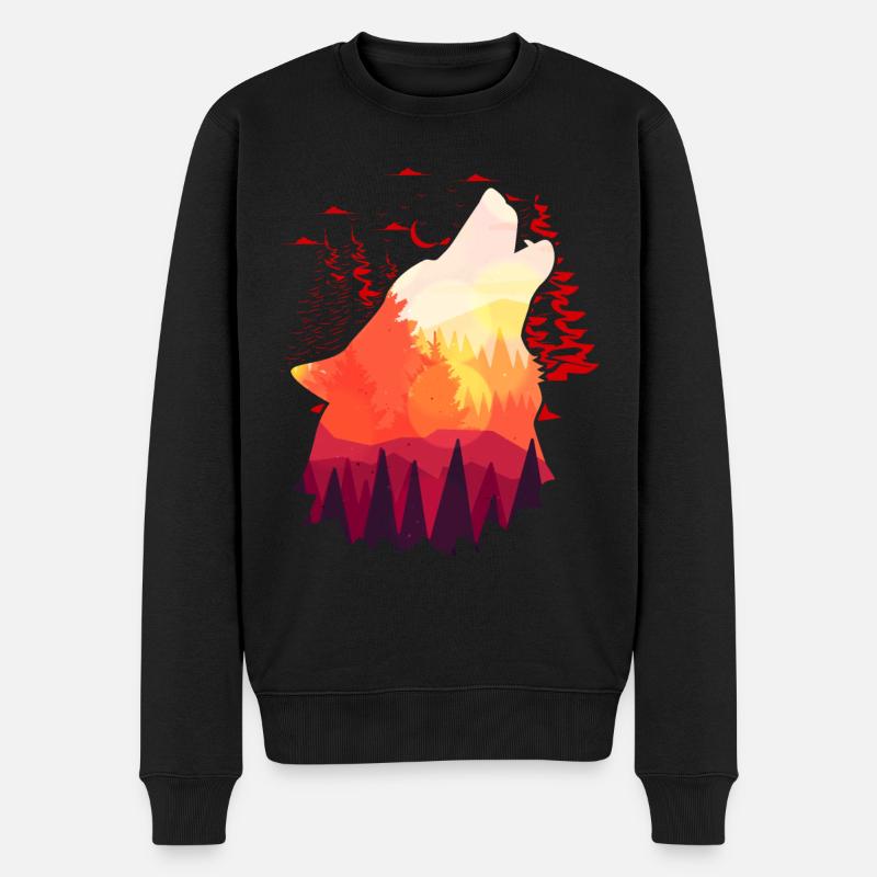 Hurlement de loup Coucher de soleil Nature Lune - Pull Premium bio Homme - noir