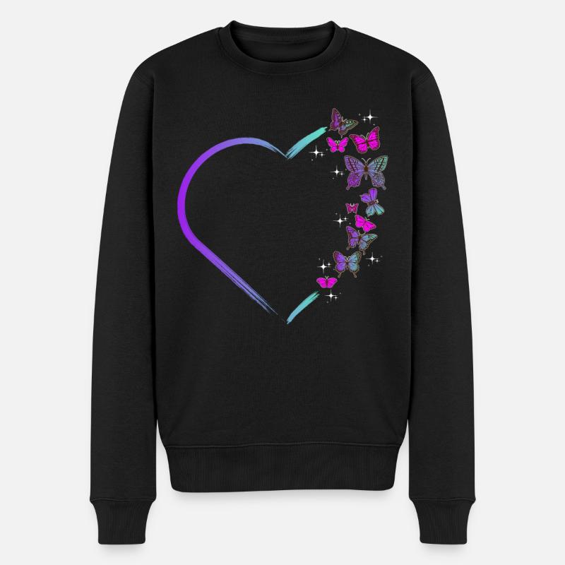 Butterfly Heart Aquarelle Papillons - Pull Premium bio Homme - noir