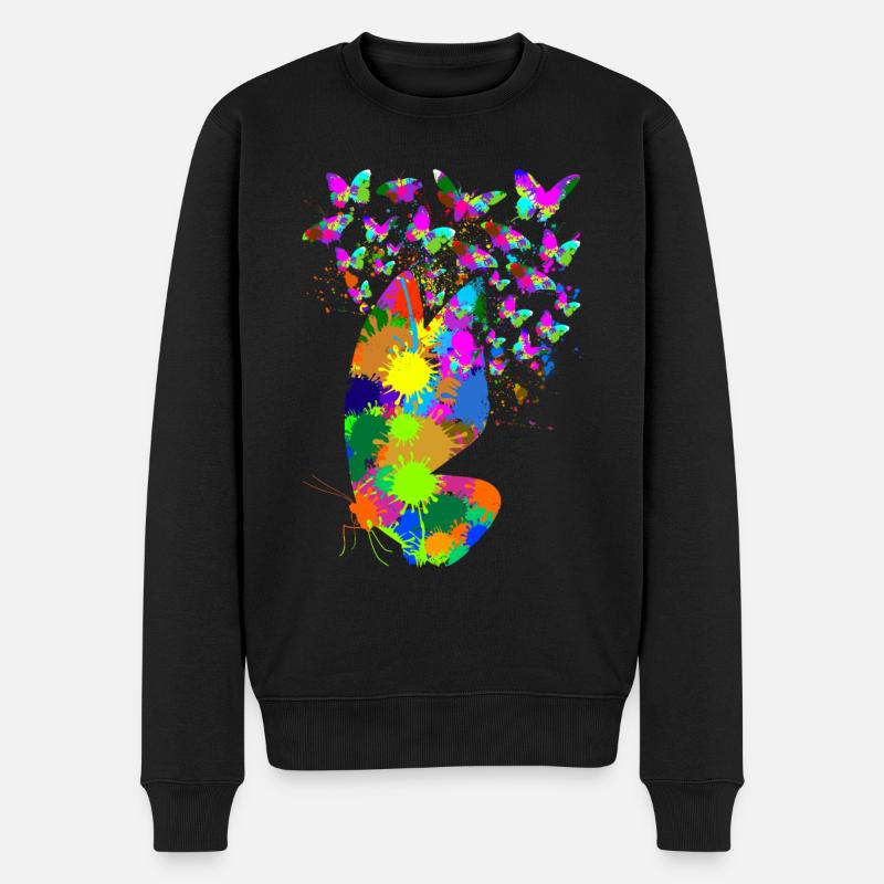 Bunter Schmetterling Splash Schmetterlinge - Männer Premium Bio Pullover - Schwarz