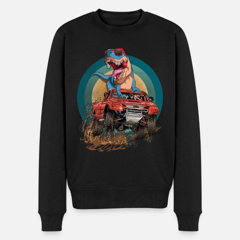 Monstertruck Trex Dirt Race Dinosaurier - Männer Premium Bio Pullover - Schwarz