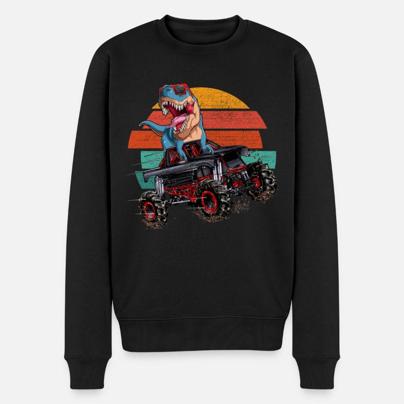 Trex Monstertruck Jungen Retro Dinosaurier - Männer Premium Bio Pullover - Schwarz