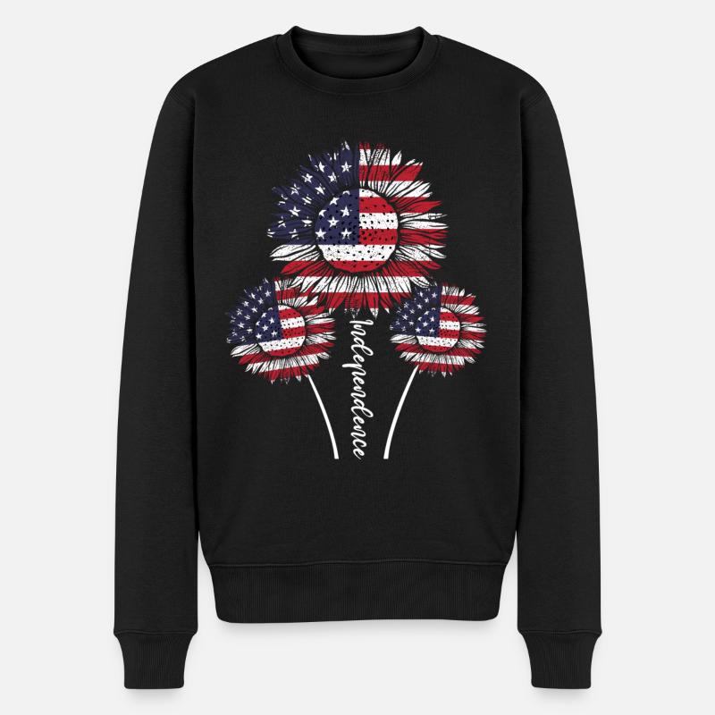 Tournesol 4 juillet Drapeau américain - Pull Premium bio Homme - noir