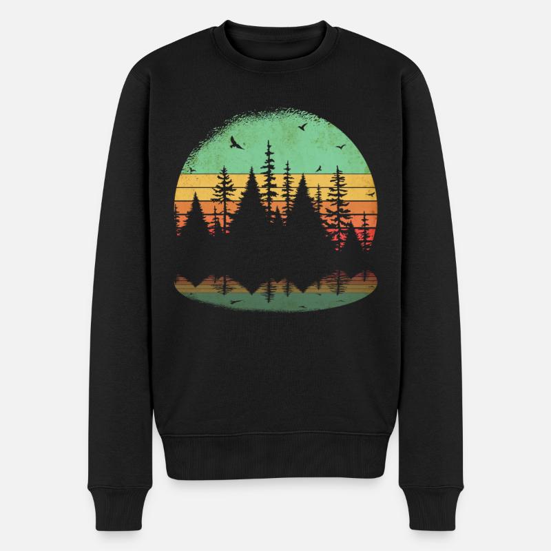 Retro Wald Outdoor Wandern Natur - Männer Premium Bio Pullover - Schwarz