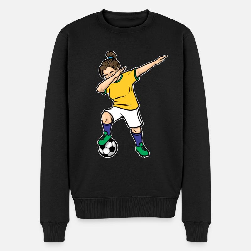 Dabbing Fußballspieler Mädchen Brasilien Fußball - Männer Premium Bio Pullover - Schwarz