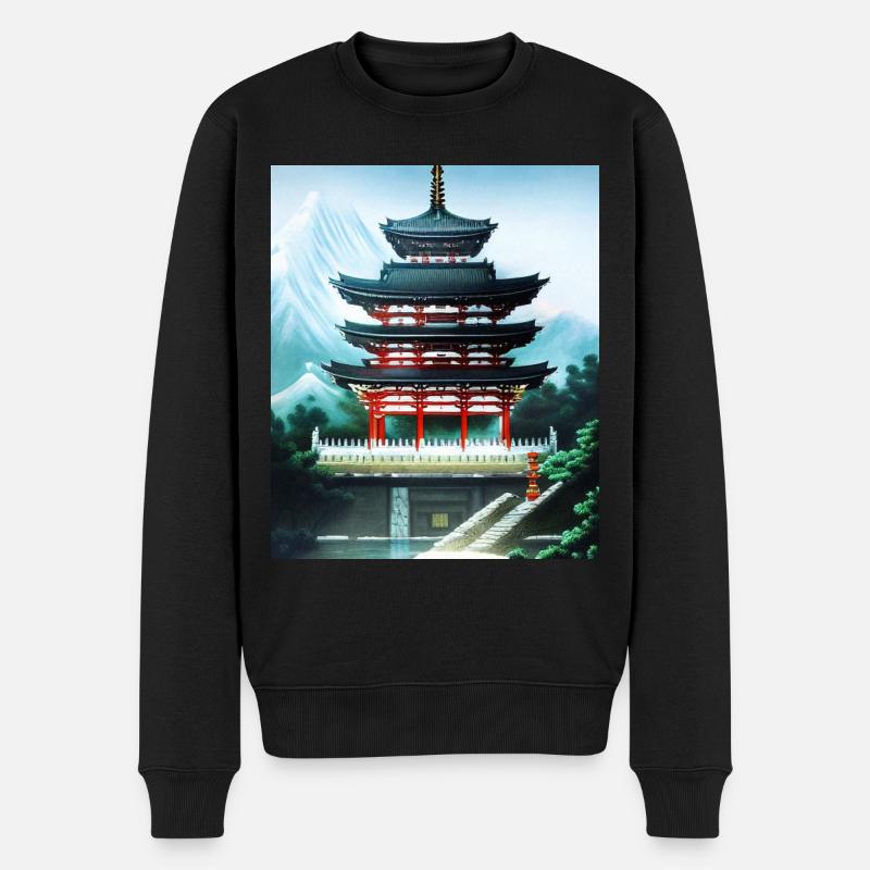 haruno japanischer Tempel illustration japan - Männer Premium Bio Pullover - Schwarz