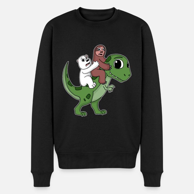 Dinosaurier Dino Faultier Bär - Männer Premium Bio Pullover - Schwarz