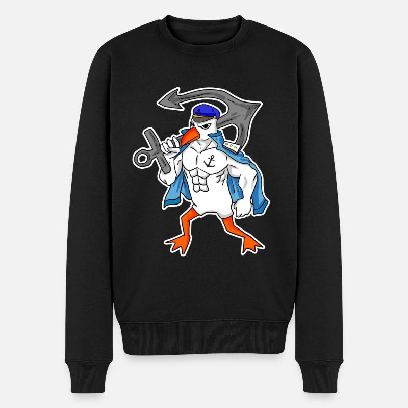 Nordsee Möwe mit Anker - Männer Premium Bio Pullover - Schwarz