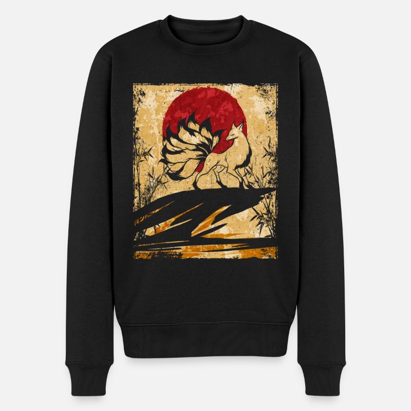 Renard à neuf queues Art rétro japonais - Pull Premium bio Homme - noir