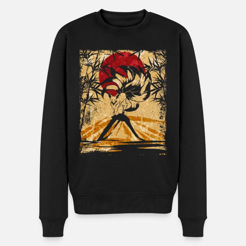 Neunschwänziger Fuchs Japanische Retro Kunst - Männer Premium Bio Pullover - Schwarz
