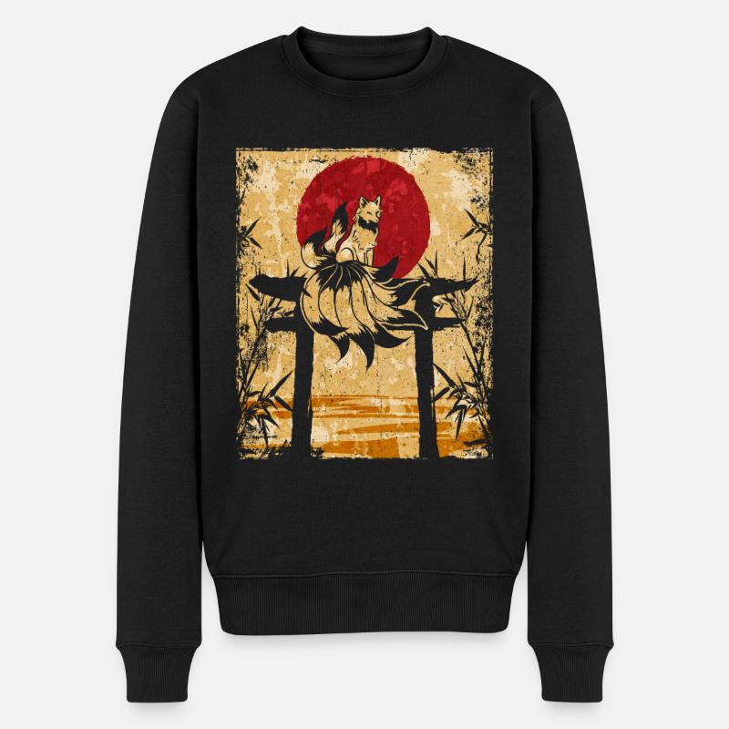 Neunschwänziger Fuchs Japanische Retro Kunst - Männer Premium Bio Pullover - Schwarz