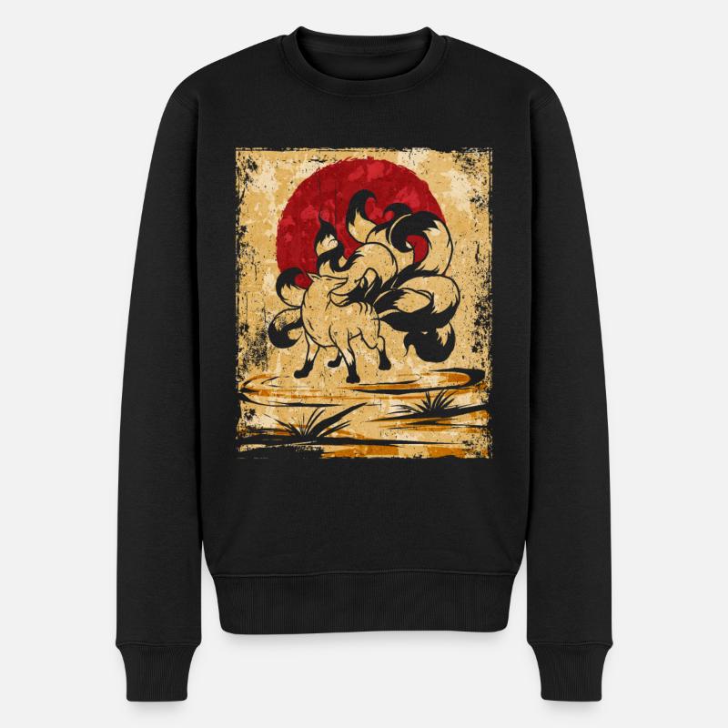 Neunschwänziger Fuchs Japanische Retro Kunst - Männer Premium Bio Pullover - Schwarz
