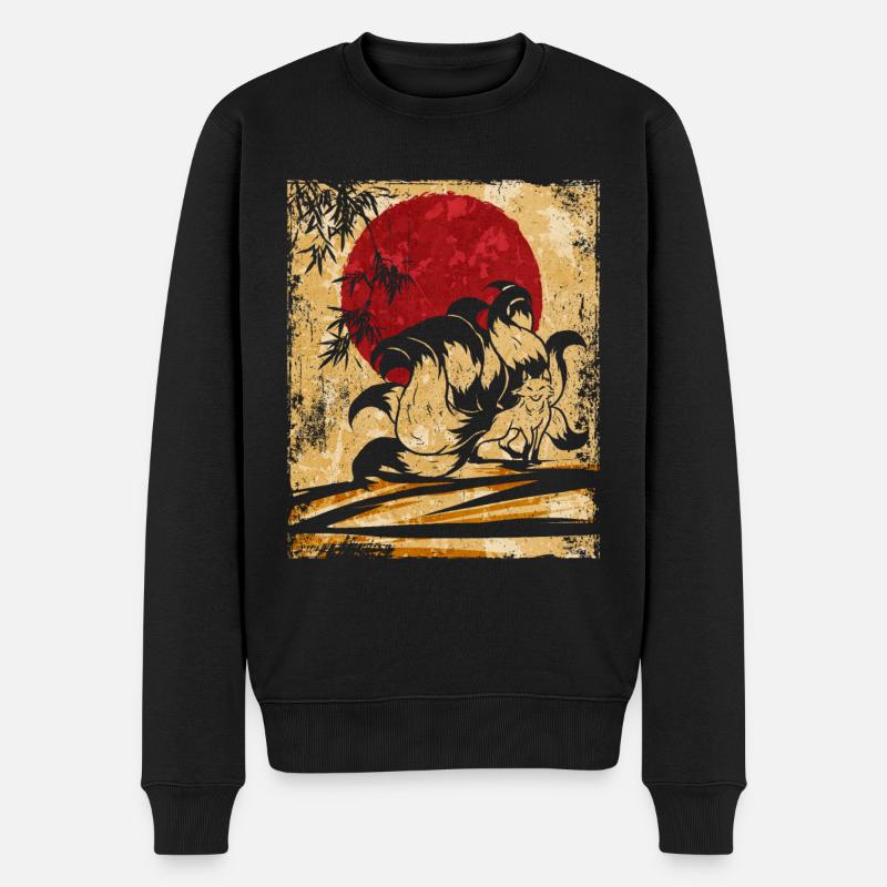 Neunschwänziger Fuchs Japanische Retro Kunst - Männer Premium Bio Pullover - Schwarz