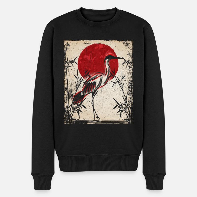 Kranich Art Japanische Kunst Vintage Retro - Männer Premium Bio Pullover - Schwarz