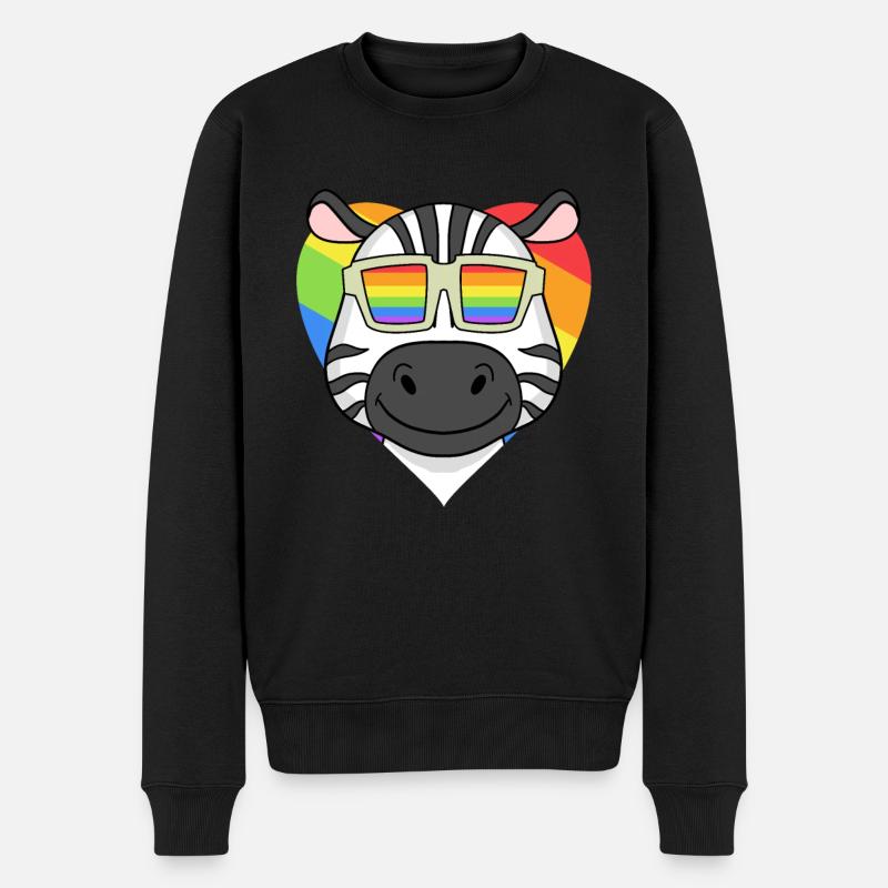 Regenbogen - Zebra mit Brille - Männer Premium Bio Pullover - Schwarz