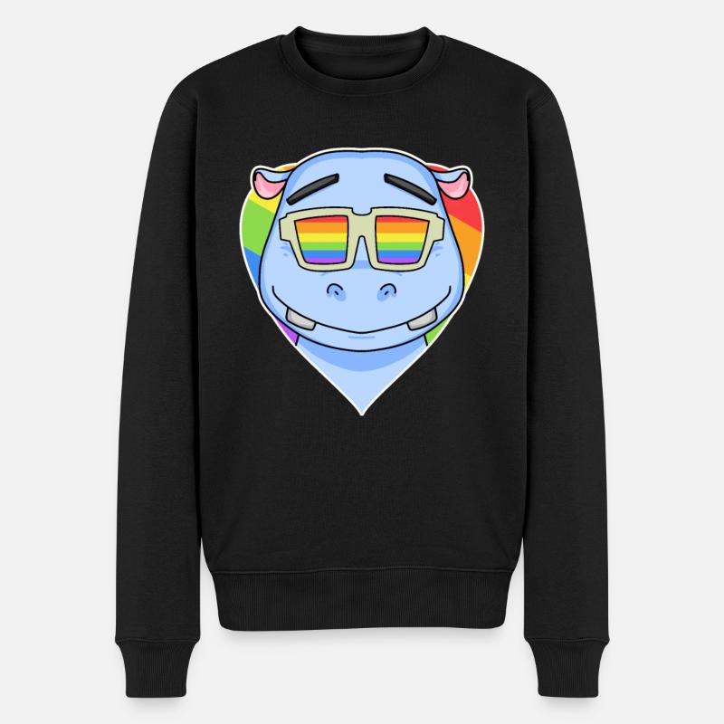 Regenbogen - Nilpferd mit Brille - Männer Premium Bio Pullover - Schwarz