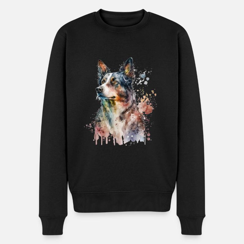Hund, blau, Farbe, farbig, Graffiti, Aquarell - Männer Premium Bio Pullover - Schwarz