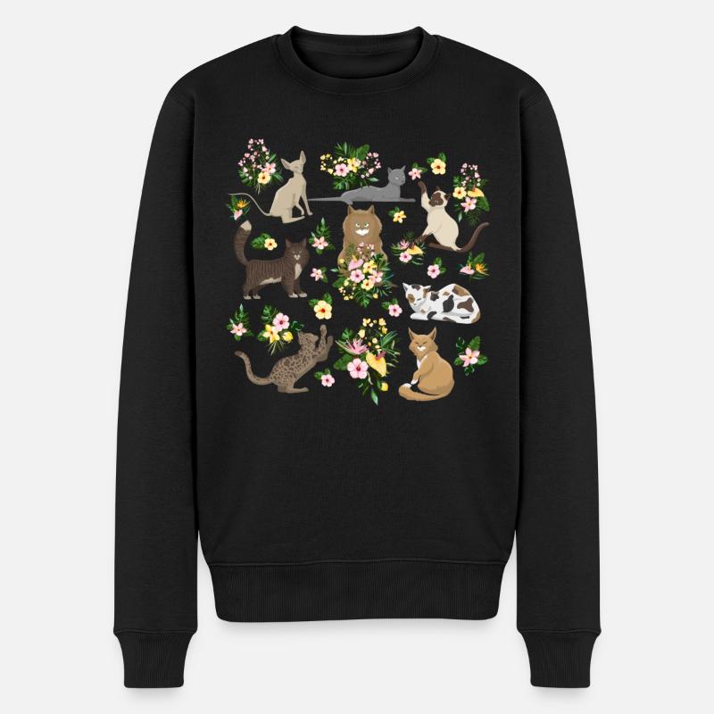 Verspielte Katzen Blumen Niedliche Feline - Männer Premium Bio Pullover - Schwarz