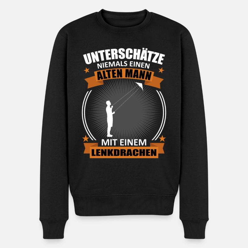 Drachenfliegen Alter Mann Spruch Geschenk - Männer Premium Bio Pullover - Schwarz