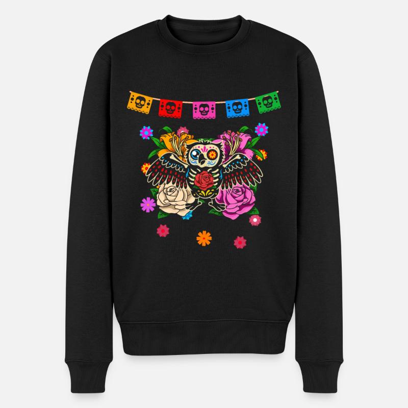 Jour du hibou coloré mort mexicain - Pull Premium bio Homme - noir