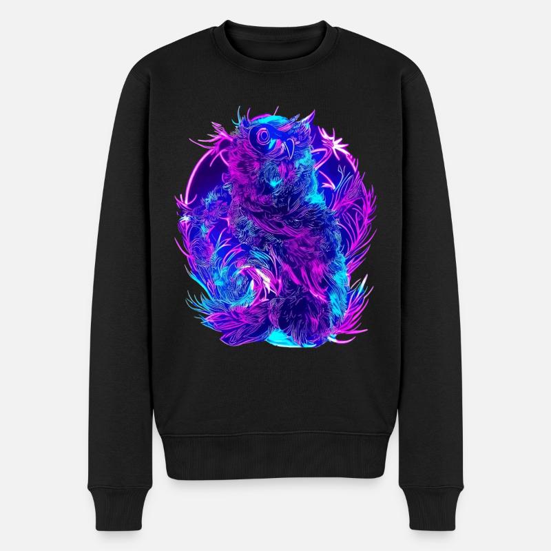 Abstrakte Eulen Neon Synthwave Kunst - Männer Premium Bio Pullover - Schwarz