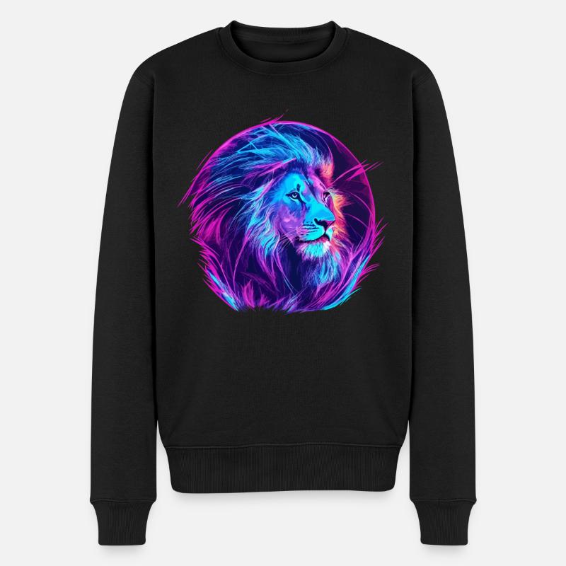 Löwe Vaporwave EDM - Männer Premium Bio Pullover - Schwarz