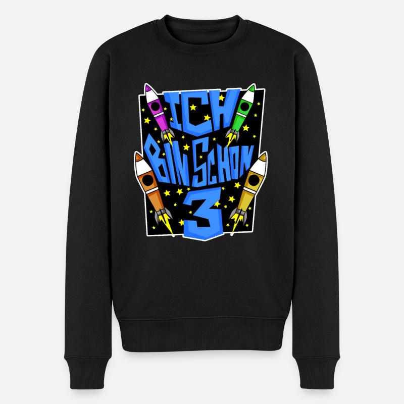 3 Geburtstag Junge Astronaut Rakete - Drei Jahre - Männer Premium Bio Pullover - Schwarz