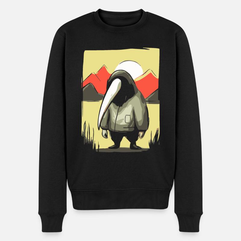 Soleil rouge japonais, oiseau étrange fou - Pull Premium bio Homme - noir