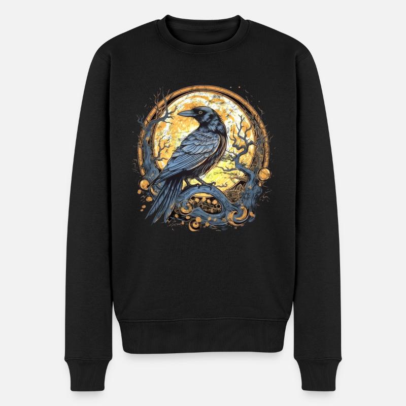 Rabe, Vollmond, keltisch, nordisch, Pagan, Vogel, - Männer Premium Bio Pullover - Schwarz