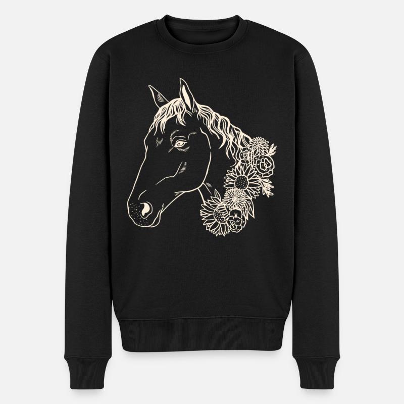 Blumen & Pferde - Natürliche Schönheit - Männer Premium Bio Pullover - Schwarz