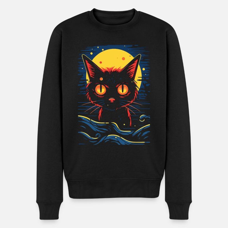 Eine Katze in der Nacht - Männer Premium Bio Pullover - Schwarz