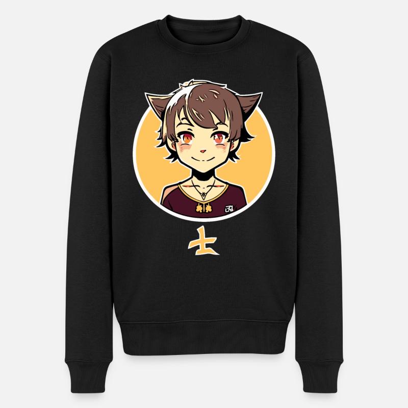 Niedliches Anime Fuchs Mädchen - Männer Premium Bio Pullover - Schwarz