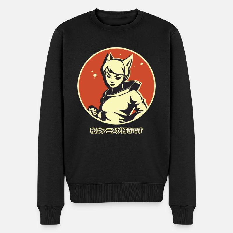Japanisches Kanji: Ich liebe Anime - Männer Premium Bio Pullover - Schwarz