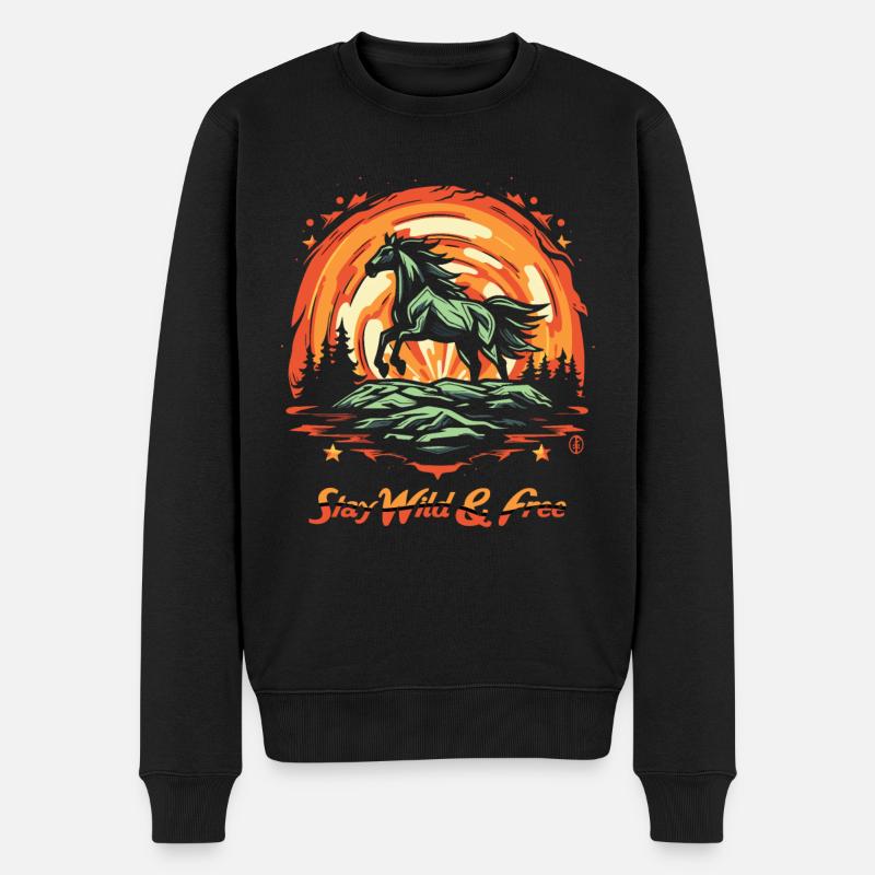 Bleibe wild und frei, Sterne und ein wildes Pferd - Männer Premium Bio Pullover - Schwarz