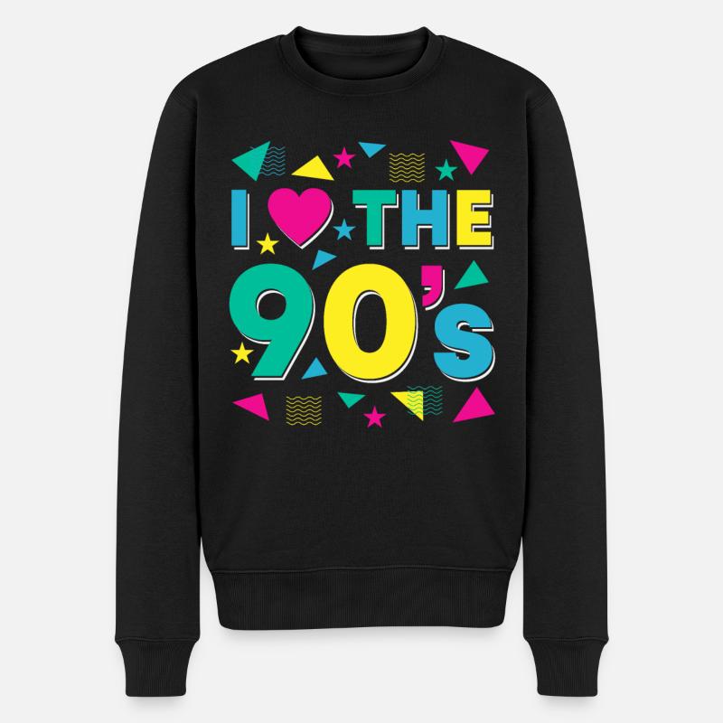 Gelbe 90er Retro Liebe Feier Laune - Männer Premium Bio Pullover - Schwarz