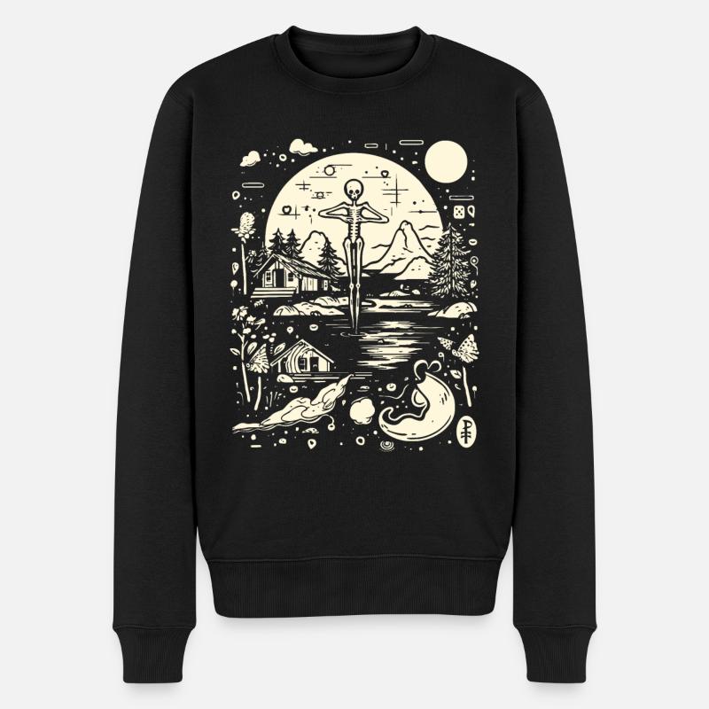 Squelette-Nature-Abstrait-Dessin Fou - Pull Premium bio Homme - noir