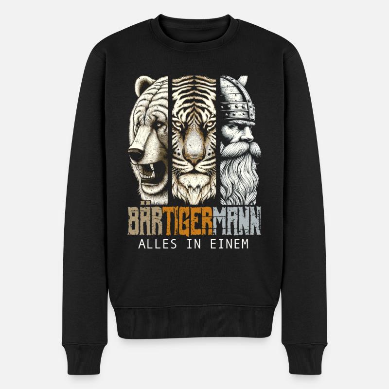 Bärtigermann Bär Tiger Mann Geschenk Bart - Männer Premium Bio Pullover - Schwarz