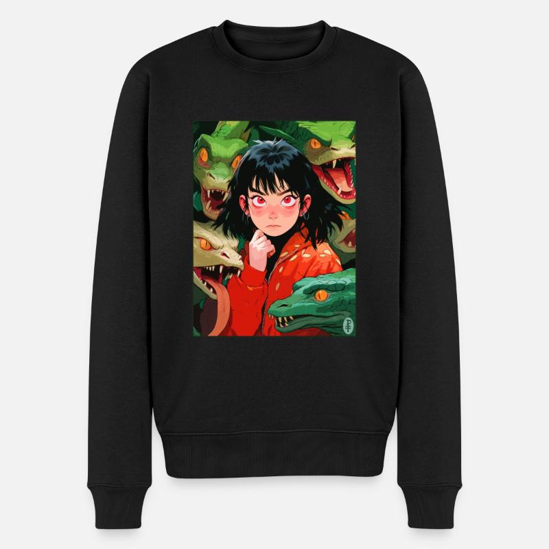 Anime Mädchen und Schlangen - Männer Premium Bio Pullover - Schwarz