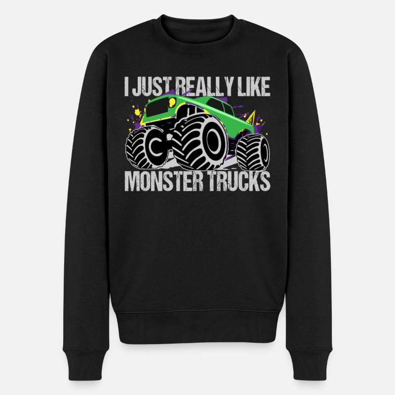 Confrontation de monster trucks vert-violet - Pull Premium bio Homme - noir