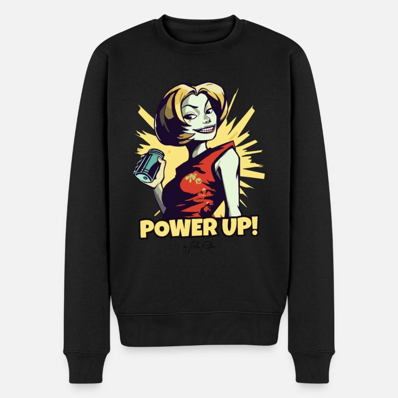 Das Power-Up-Energy-Drink-Mädchen - Männer Premium Bio Pullover - Schwarz