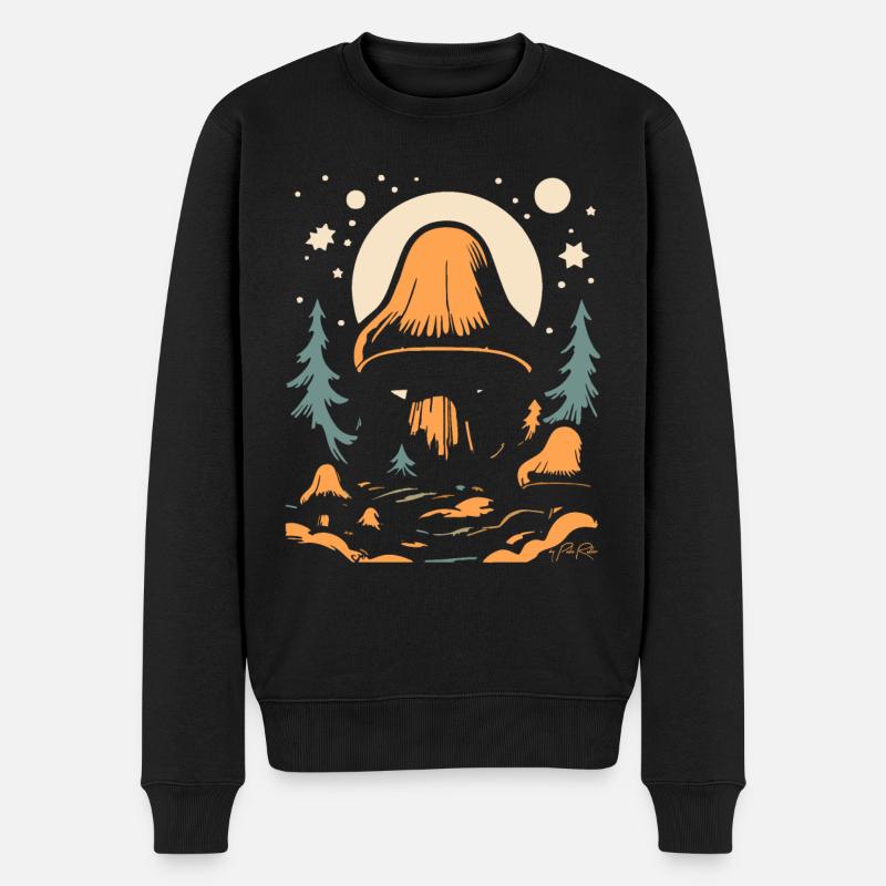 Ein riesiger Pilz im Wald - Männer Premium Bio Pullover - Schwarz
