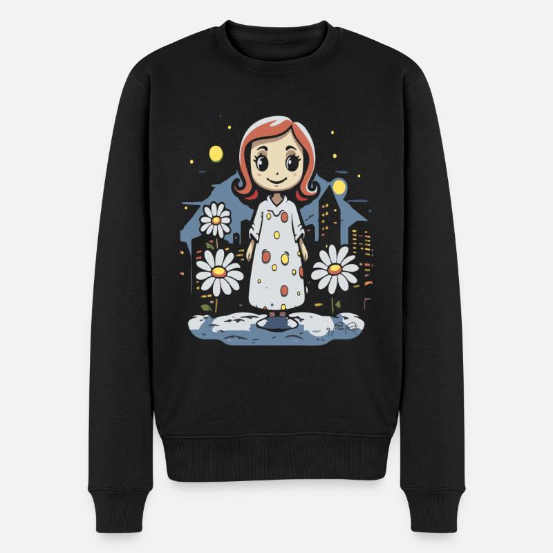 Cartoon Fröhliches Schlafwandeln und Gänseblümchen - Männer Premium Bio Pullover - Schwarz